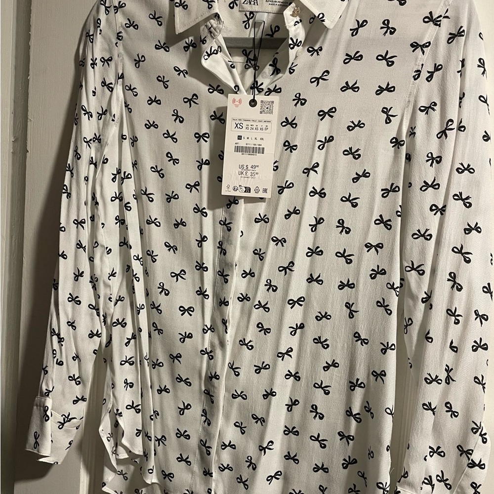 Zara White and Black Patterned Women’s Shirt